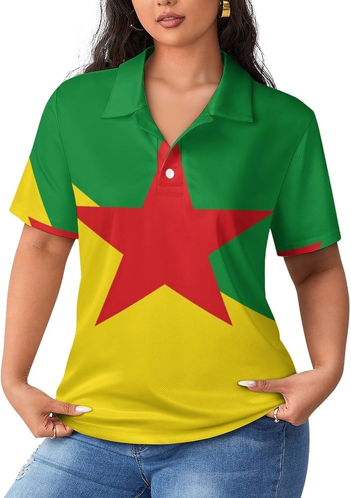 French Guiana Flag Fashion Golf T Shirts for Women Business Casual Blouses Short Sleeve Tees Tops Workout