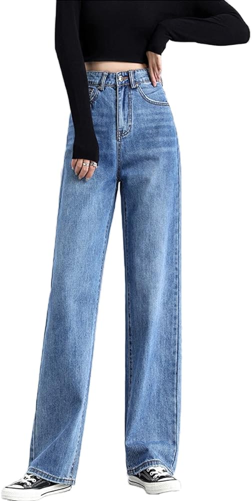 Women Boyfriend Jeans Loose Fit High Waisted Straight Baggy Denim Pants Wide Leg Jeans