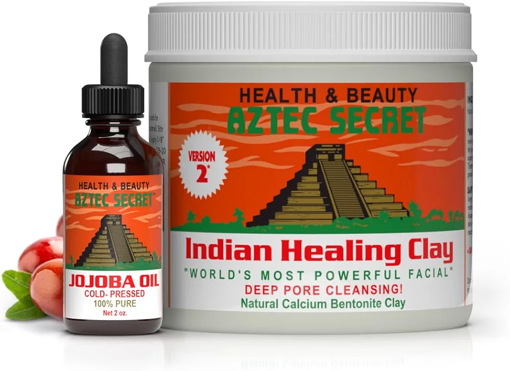 Aztec Secret - Indian Healing Clay 1 lb and Joboba Oil 2 oz Bundle