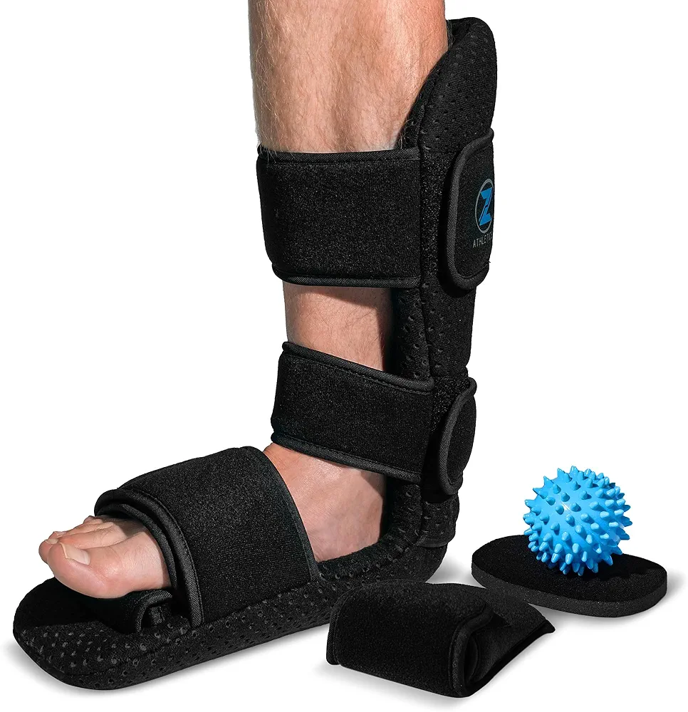 Z ATHLETICS Plantar Fasciitis Night Splint - Adjustable Foot Drop Support for Plantar Fascia Relief, Arch Pain, Achilles Tendonitis - Fits Women and Men (Black, Medium)