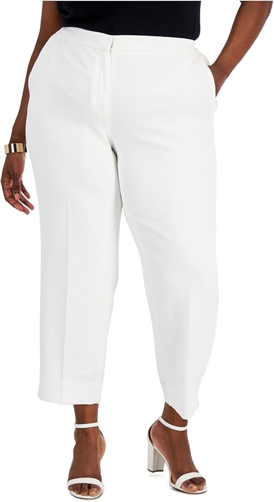 Kasper Womens Plus Pique Ankle Trouser Pants White 18W