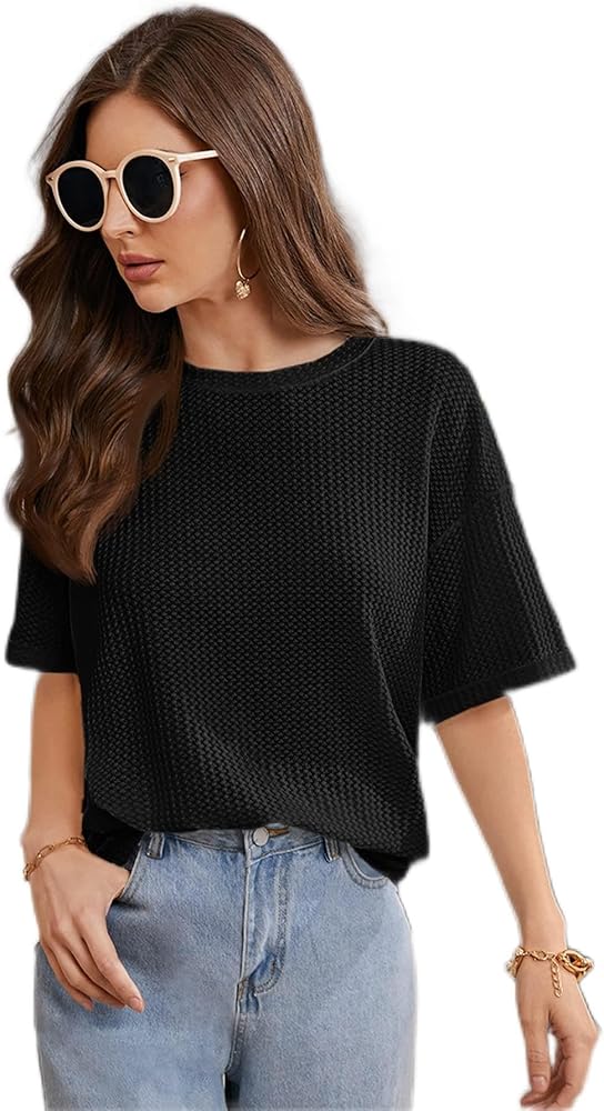 Tops for Women Tees Shirts Women's Tops Drop Shoulder Knit Tee Fashion Blouses Tops