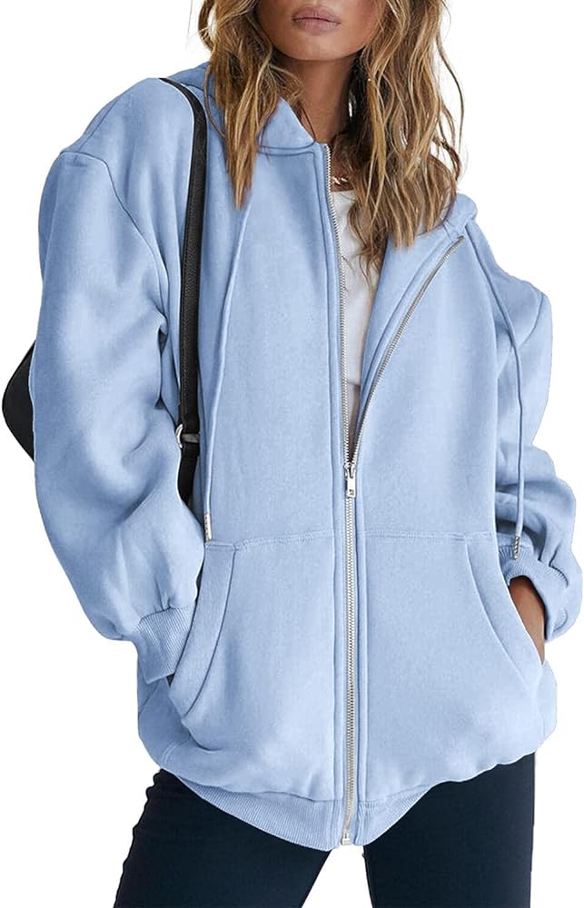 Womens Oversized Hoodies Casual Long Sleeve Zip Up Y2K Sweatshirts Jacket Fall Fashion Outfits Clothes 2023