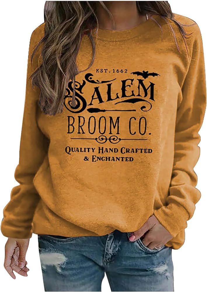 Ceboyel Salem Broom Company Women Sweatshirt Long Sleeve Halloween Shirt Crewneck Pullover Sweater Tops 2023 Fall Clothes