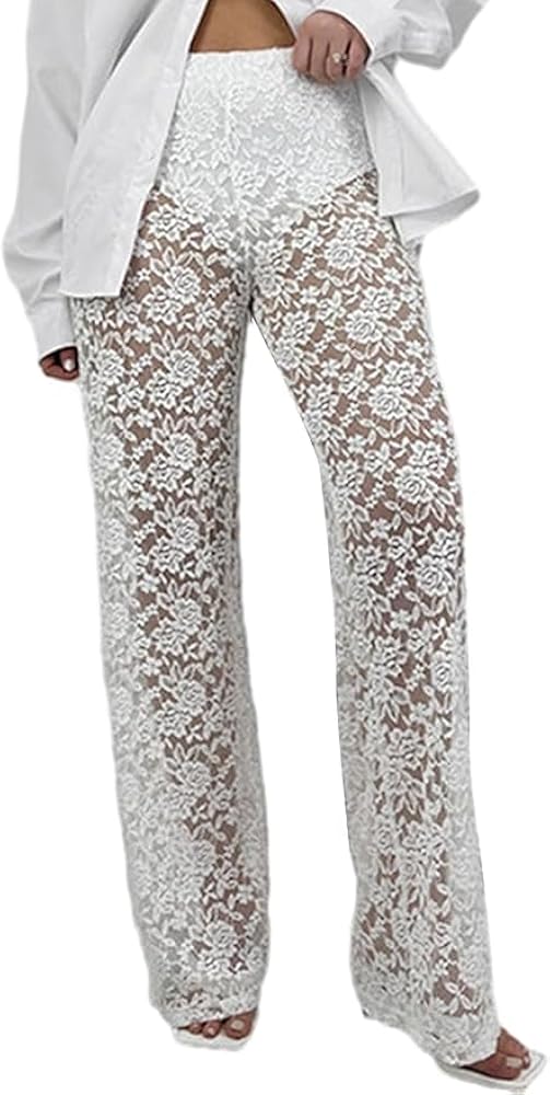 Lace Pants for Women Sexy Floral Rose Sheer Pants S