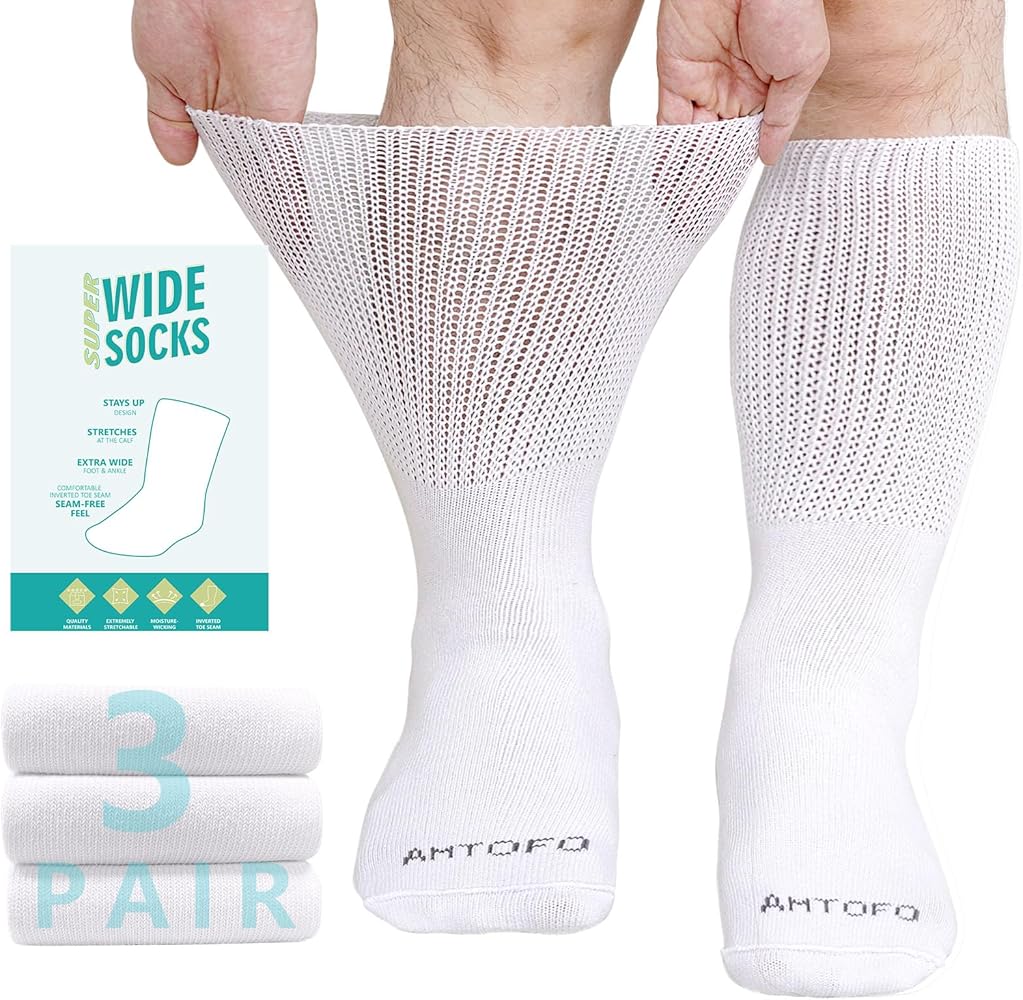 Extra Wide Socks for Swollen Feet: 3 Pairs Wide Bariatric Socks Non-Binding Diabetic Hospital Socks for Men Women 9-15