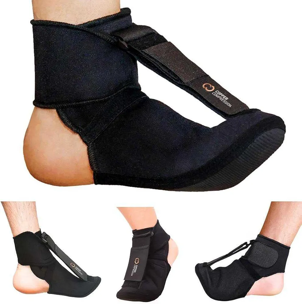 Copper Compression Plantar Fasciitis Night Sock. Soft Foot Stretching Boot for Foot Pain and Metatarsalgia. Recovery While You Rest and Sleep. Dorsal Support to Help Flex Your Right or Left Foot.