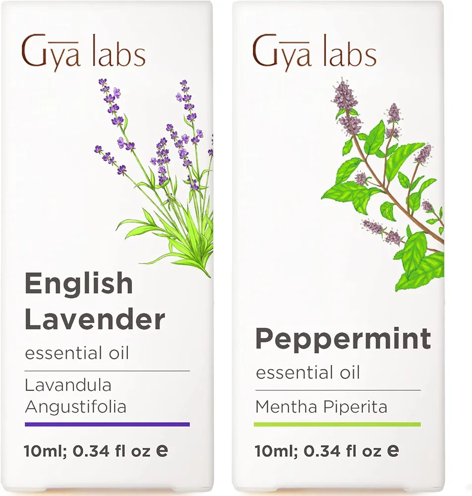 Lavender Oil Essential Oil for Diffuser & Peppermint Oil for Diffuser Set - 100% Natural Aromatherapy Grade Essential Oils Set - 2x0.34 fl oz - Gya Labs