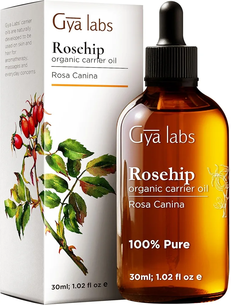 Gya Labs Organic Rosehip Oil for Face - 100% Natural Vegan Rosehip Seed Oil Organic Cold Pressed Unrefined - Rose Hip Oil Face Oil for Skin, Hair & Body (1 fl oz)