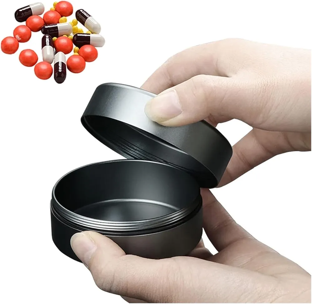 Pill Dispenser Pill Holder, Pill Organizer Airtight Pill Box, Pocket Pill Case Metal Medicine Storage Bin for Daily Travel Outdoor (Size : M)