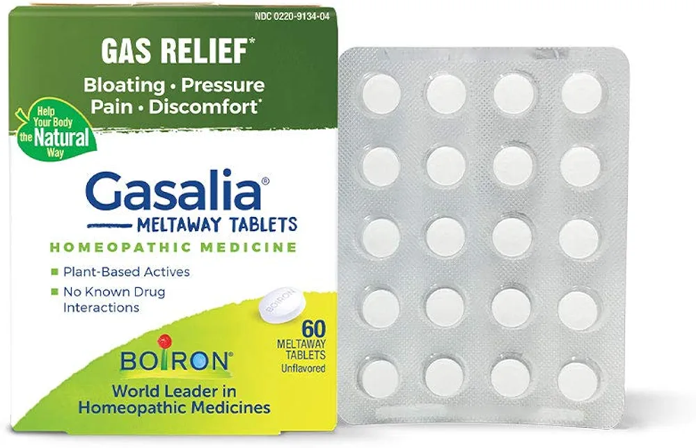 Boiron Gasalia Tablets for Relief from Gas Pressure, Abdominal Pain, Bloating, and Discomfort - 60 Count