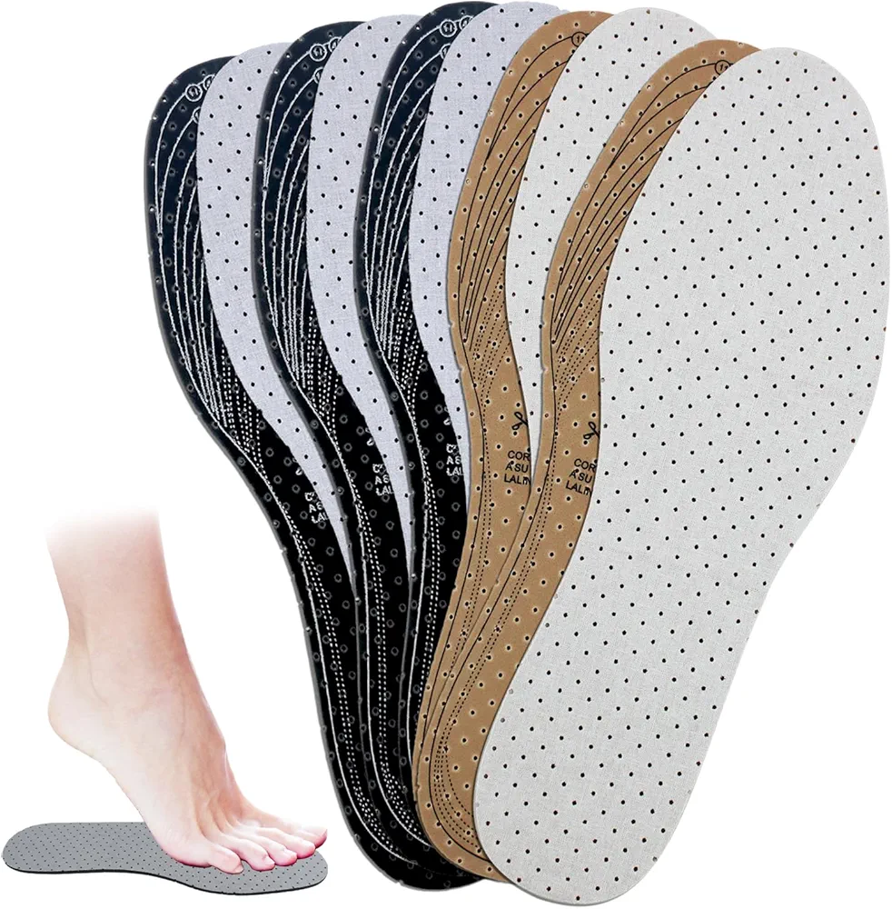 5 Pairs Unisex Breathable Cushioning Shoe Insoles Thin Shoe Pads Inserts Ultra Soft Walking Comfort Double Layer Latex Foam Perforated Insole Fit in Any Shoe for Men 7-11 Woman 1-8 (Black, Brown)