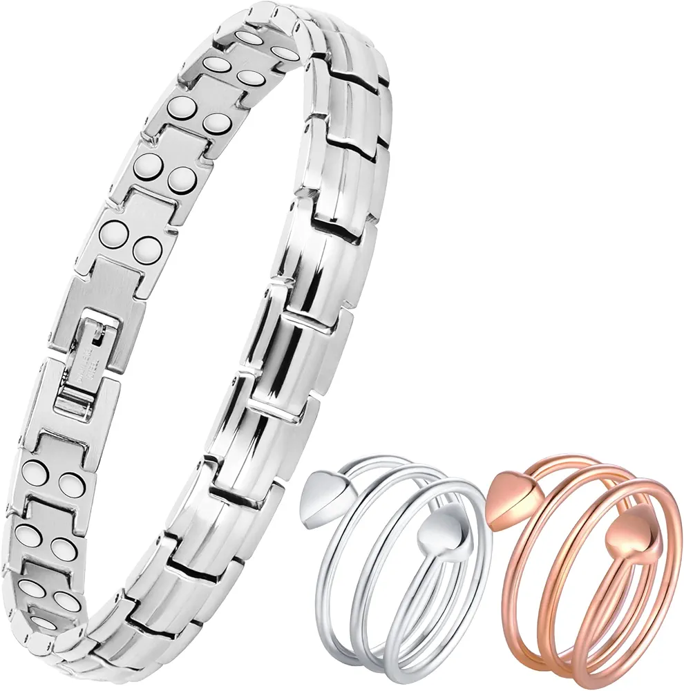 Feraco Magnetic Bracelets Ring for Women Titanium Steel Bracelet with Double Rows Ultra Strength Magnets, Jewelry Gift