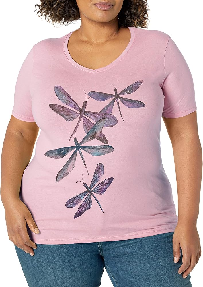 Hanes Comfortblend Women's Size Plus Printed Short-Sleeve V-Neck T-Shirt Discontinued