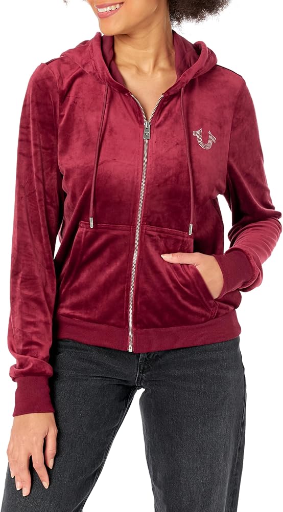 True Religion Women's Velour Buddha Face Zip Hoodie