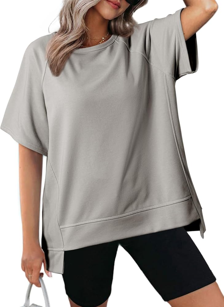 Dokotoo Oversized T Shirts for Women Crewneck Short Sleeve Casual Summer Tops Lightweight Loose High Low Blouse