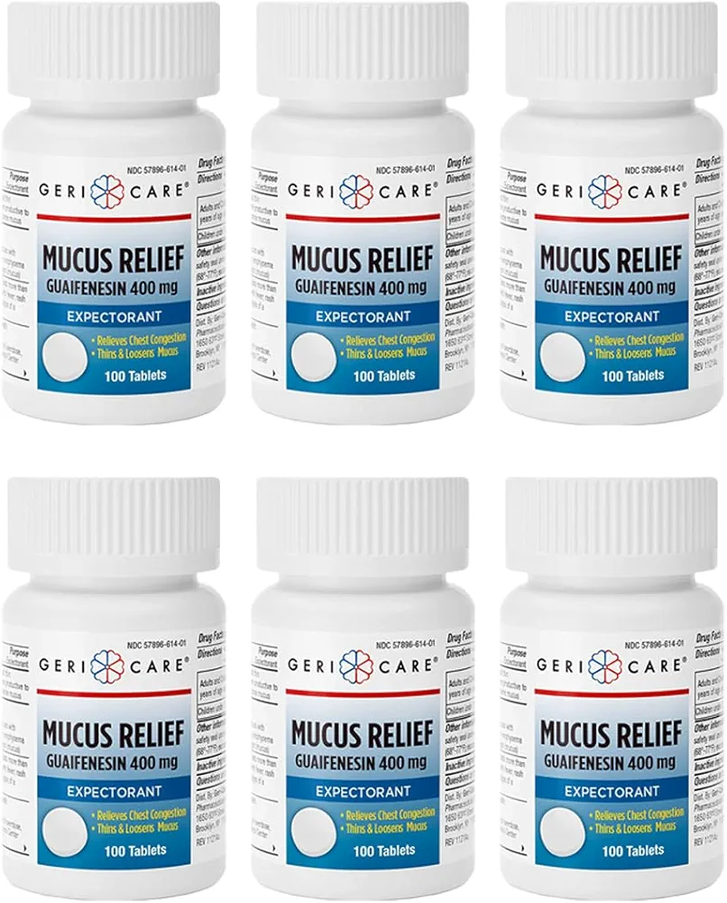 Mucus Relief Tablets by Geri-Care | Expectorant for Chest Congestion Relief | Guaifenesin 400mg | 100 Count (6 Pack)