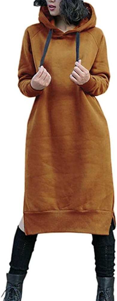 NUTEXROL Women's Thickening Long Fleece Sweatshirt String Hoodie Dress Pullover Plus Size