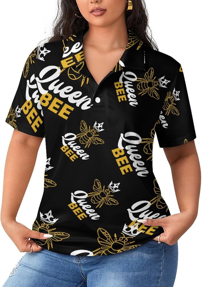 Queen Bee Women's Polo Shirts Short Sleeve Blouses Golf T Shirts Casual Work Tops