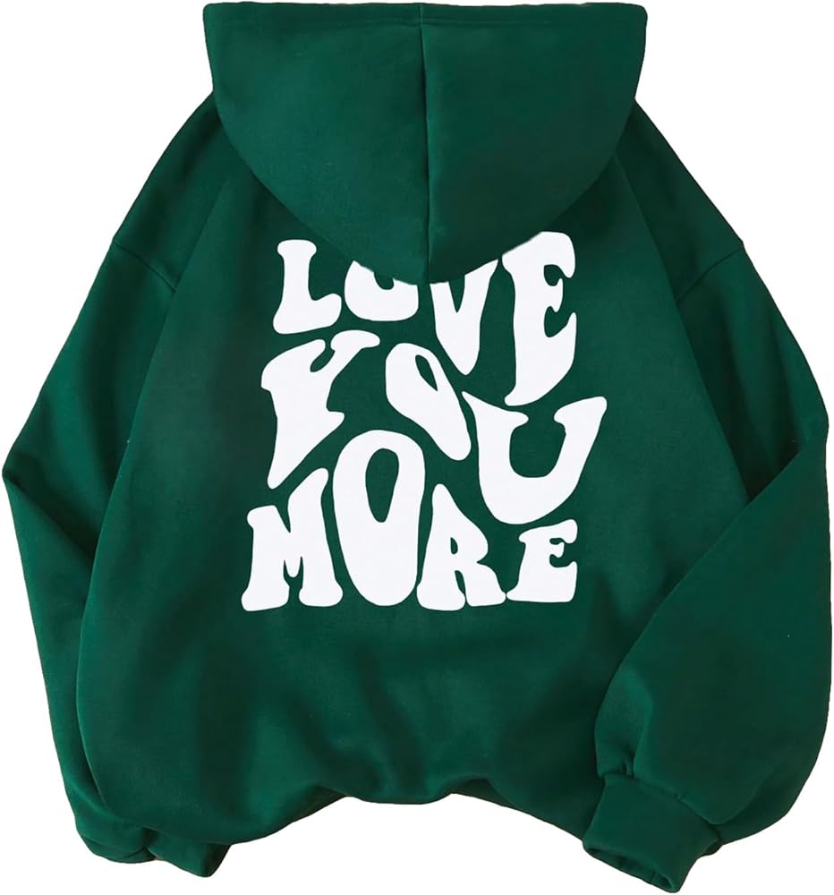 GORGLITTER Women's Hoodies Pullover Graphic Car & Letter Long Sleeve Hooded Sweatshirt Dark Green Slogan Medium