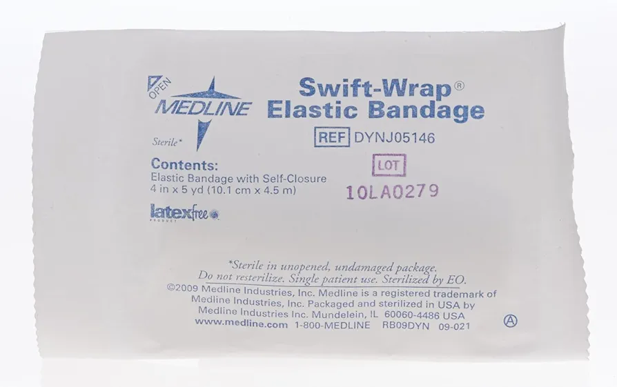 Medline Sterile Swift-Wrap Elastic Bandages with Self-Closure, 4" x 5 yd., White, Ideal for Wound Care, Pack of 20