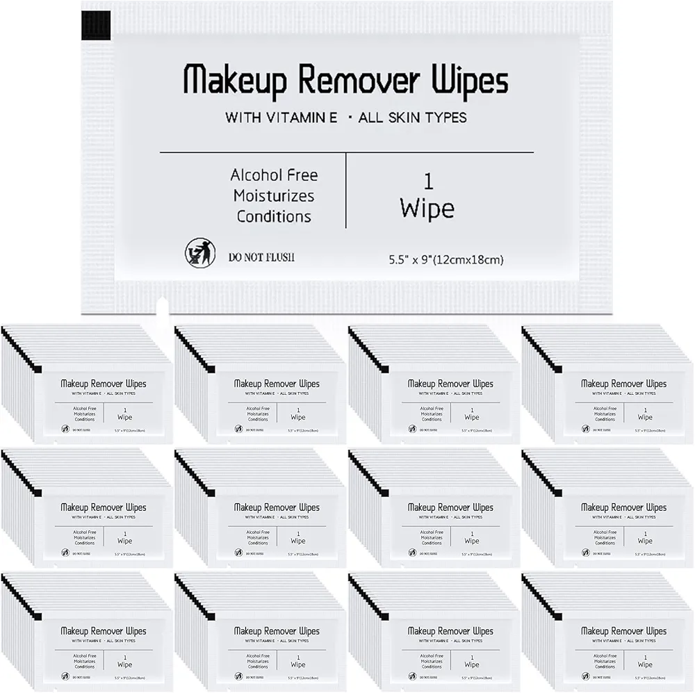 150 Pcs Makeup Remover Wipes Bulk Waterproof Makeup Wipes Individually Wrapped Face Wipes for Women Gentle Facial Cleansing Towelettes for Travel Hotel Skin Mascara Lipstick Oil Dirt (White)