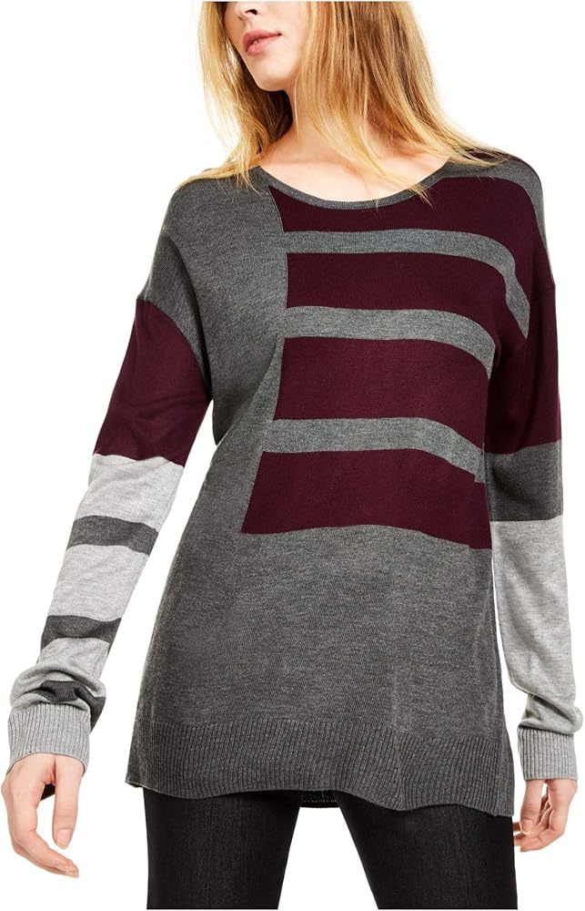 CALVIN KLEIN Womens Gray Color Block Long Sleeve Crew Neck Sweater Size S