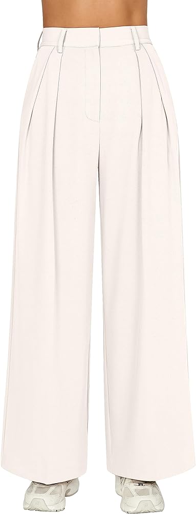 GOKATOSAU Women's Loose Fit High Elastic Waisted Wide Leg Straight Long Trousers Suit Pants