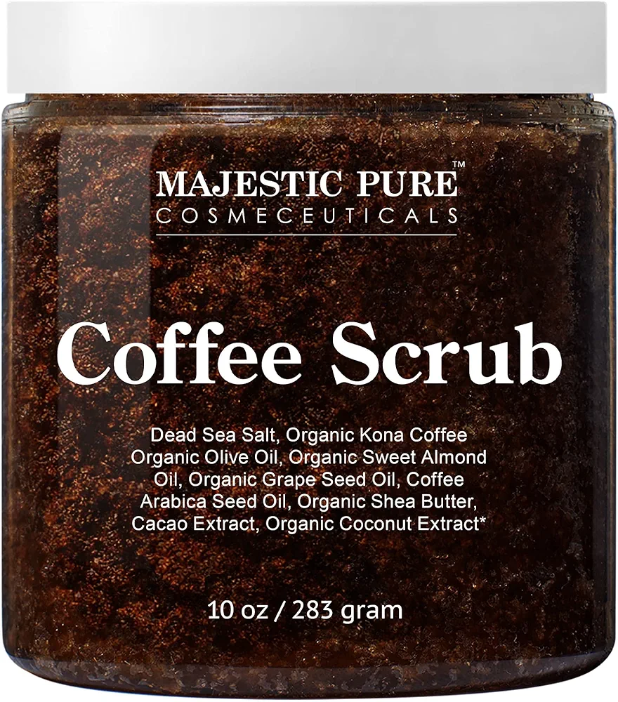 MAJESTIC PURE Arabica Coffee Scrub with Dead Sea Salt | All Natural Exfoliating Body Scrub for Skin Care, Stretch Marks, Acne, Cellulite | Body Scrub Exfoliator Reduce the Spider Veins, Eczema | 10 Oz