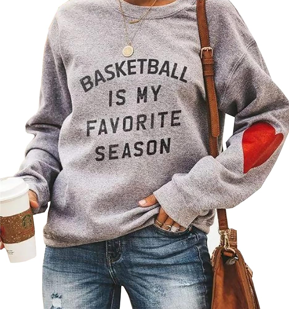 Basketball is My Favorite Season Sweatshirt Long Sleeve Womens Casual Letter Printed Lightweight Pullover Tops