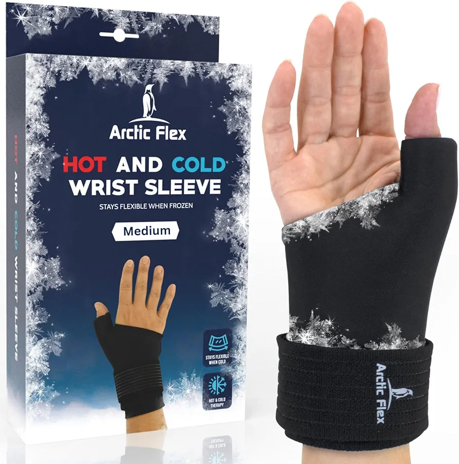 Arctic Flex Wrist Ice Pack Wrap - Extra Strength Hot & Cold Therapy - Reusable Hand & Thumb Freeze Sleeve - FSA/HSA Approved for Arthritis, Carpal Tunnel, Surgery, & Pain Relief (Fits Left & Right)