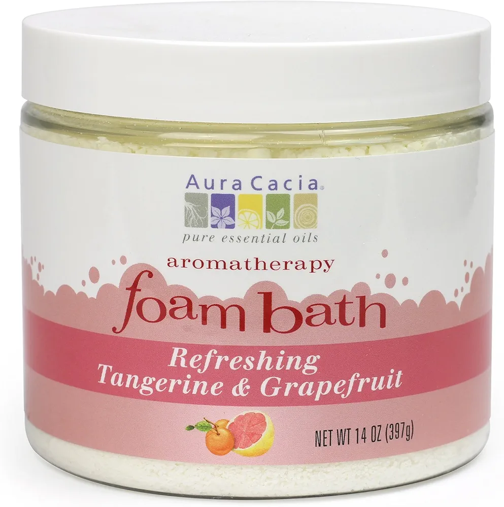 Aura Cacia Aromatherapy Foam Bath, Refreshing Tangerine and Grapefruit, 14 ounce jar (Pack of 2)