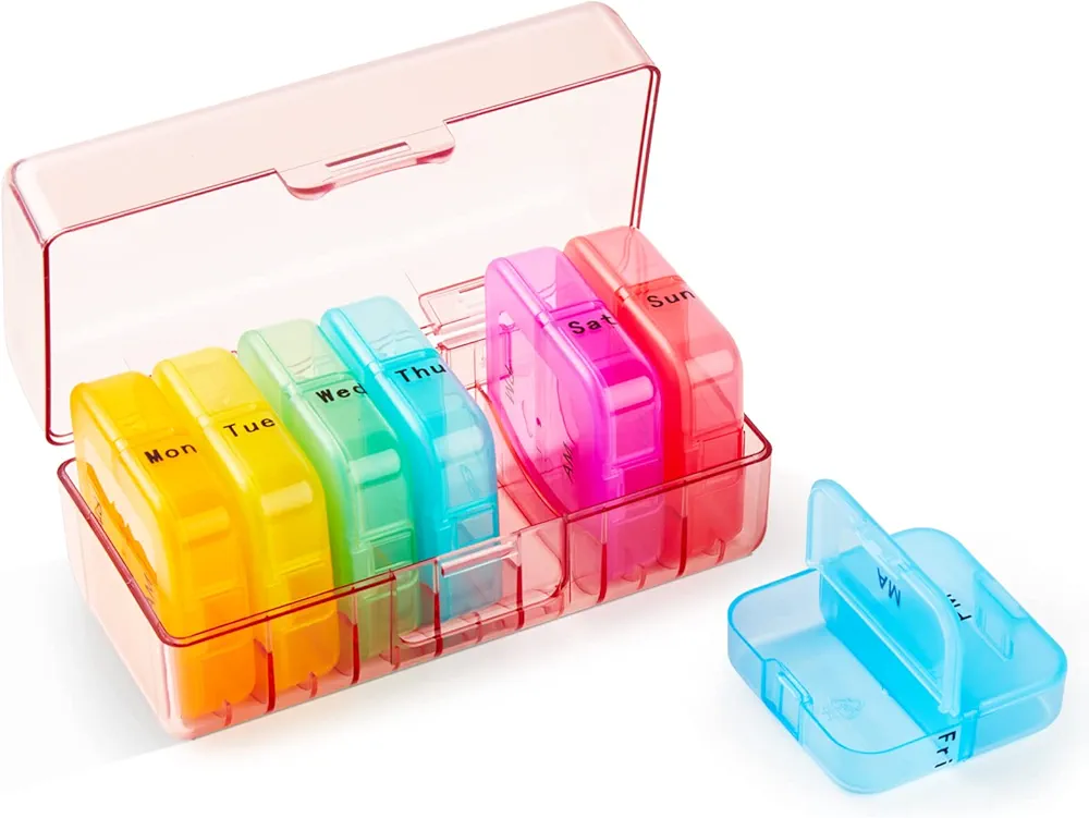 Daviky Weekly Pill Organizer 2 Times a Day, Am Pm Pill Organizer 7 Day, Daily Supplement Organizer Pill Container Dispenser Big Medication Case