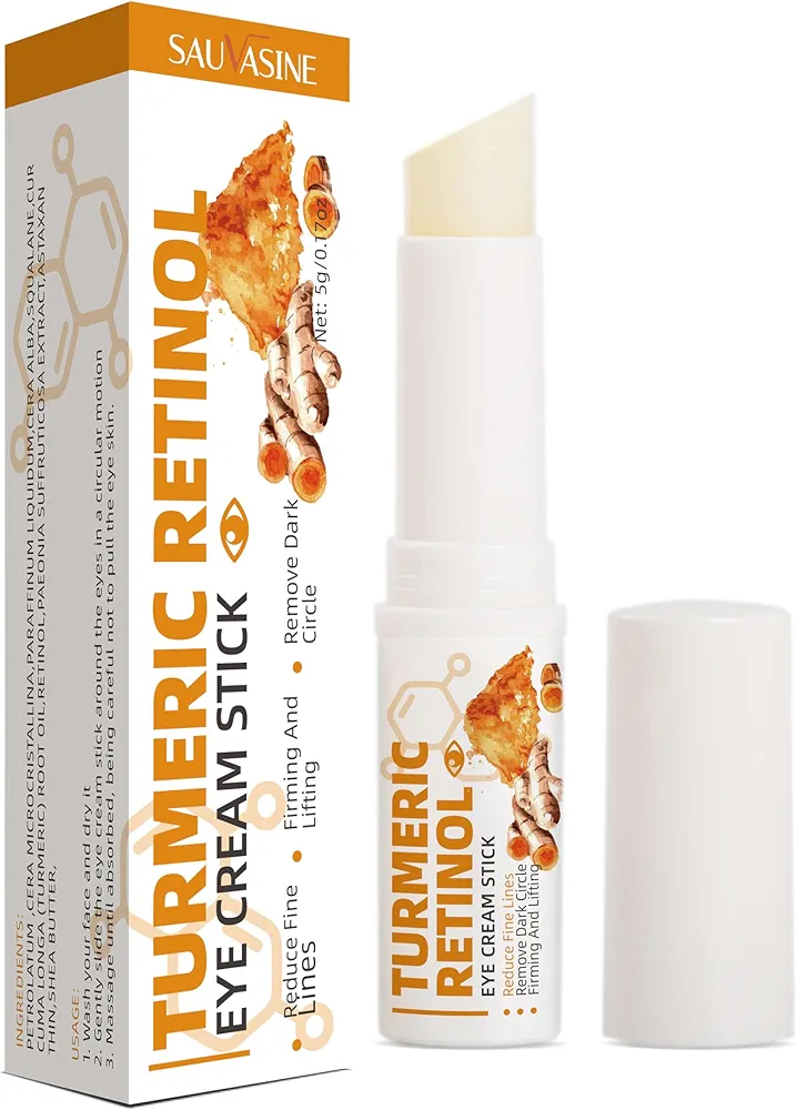 Turmeric Retinol Eye Stick,Eye Balm Stick Hydrating for Dark Circle,Wrinkles,Visible Results in 3-4 Weeks,Anti Aging Under Eye,Retinol Eye Cream For Puffiness and Bags Reduces Fine Lines