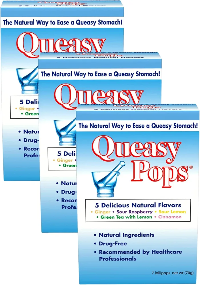 Three Lollies Queasy Pops Variety Pack for Nausea Relief, 7 Count (Pack of 3)