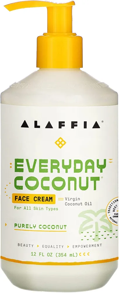 Alaffia Everyday Coconut Face Cream, Skin Care with Virgin Coconut Oil, Moisturizer for Firmness & Elasticity, Helps Reduce the Appearance of Lines & Wrinkles, Purely Coconut, 12 Fl Oz