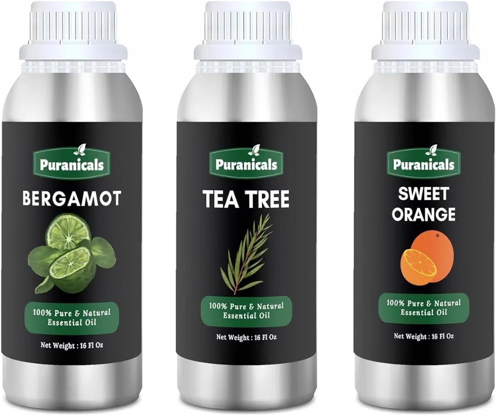 Bergamot Oil 16oz and Tea Tree Oil 16oz and Sweet Orange Oil 16oz | Essential Oil Combo