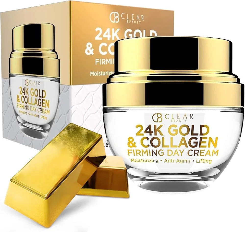 24K Gold and Collagen Daily Face Moisturizer - Reduces Age Spots, Fine Lines & Wrinkles, Lifting & Firming Day Cream - Cruelty Free Korean Skin Care For All Skin Types