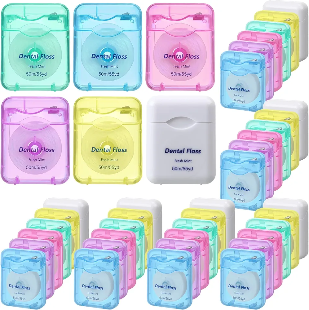 36 Pack Mini Dental Floss Bulk Mint Flavored Floss 50m Each Travel Dental Floss Oral Care Dental Floss for Teeth and Gum Protection(Colorful)