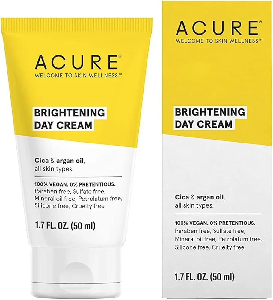 Acure Brightening Day Cream - Radiant Skin Day Cream with Cica & Argan Oil - Moisturizes, Evens Tone - 100% Vegan Formula - All Skin Types - Soothing & Nourishing Ingredients - 1.7 Fl Oz