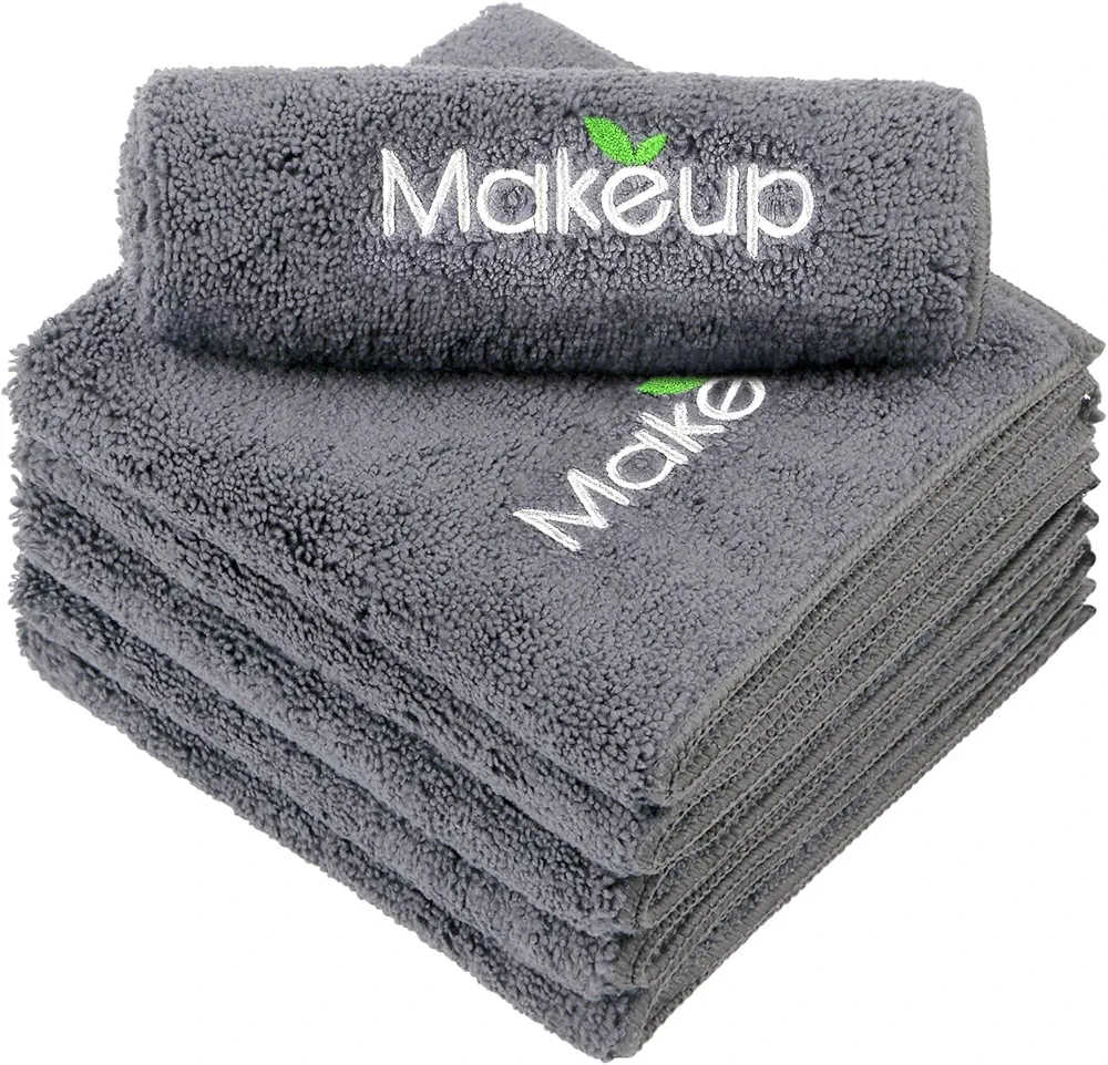 Orighty Makeup Remover Wash Cloths - Super Soft & Quick Dry Microfiber Face Towel, Absorbent Washcloths for Cleansing, Fingertip Face Towels for Makeup Removal, 13 x 13 inch, Pack of 1, 6 Count, Grey