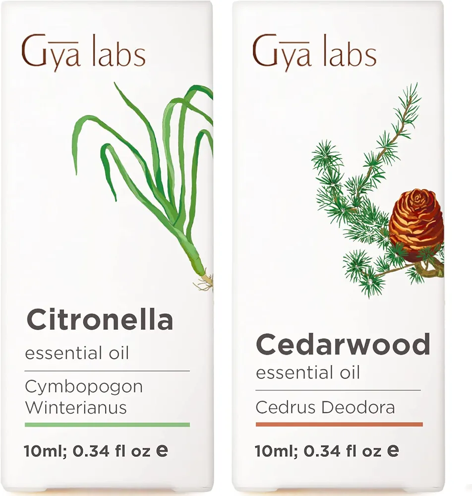 Citronella Essential Oil for Diffuser & Cedarwood Oil for Hair Set - 100% Natural Aromatherapy Grade Essential Oils Set - 2x10ml - Gya Labs