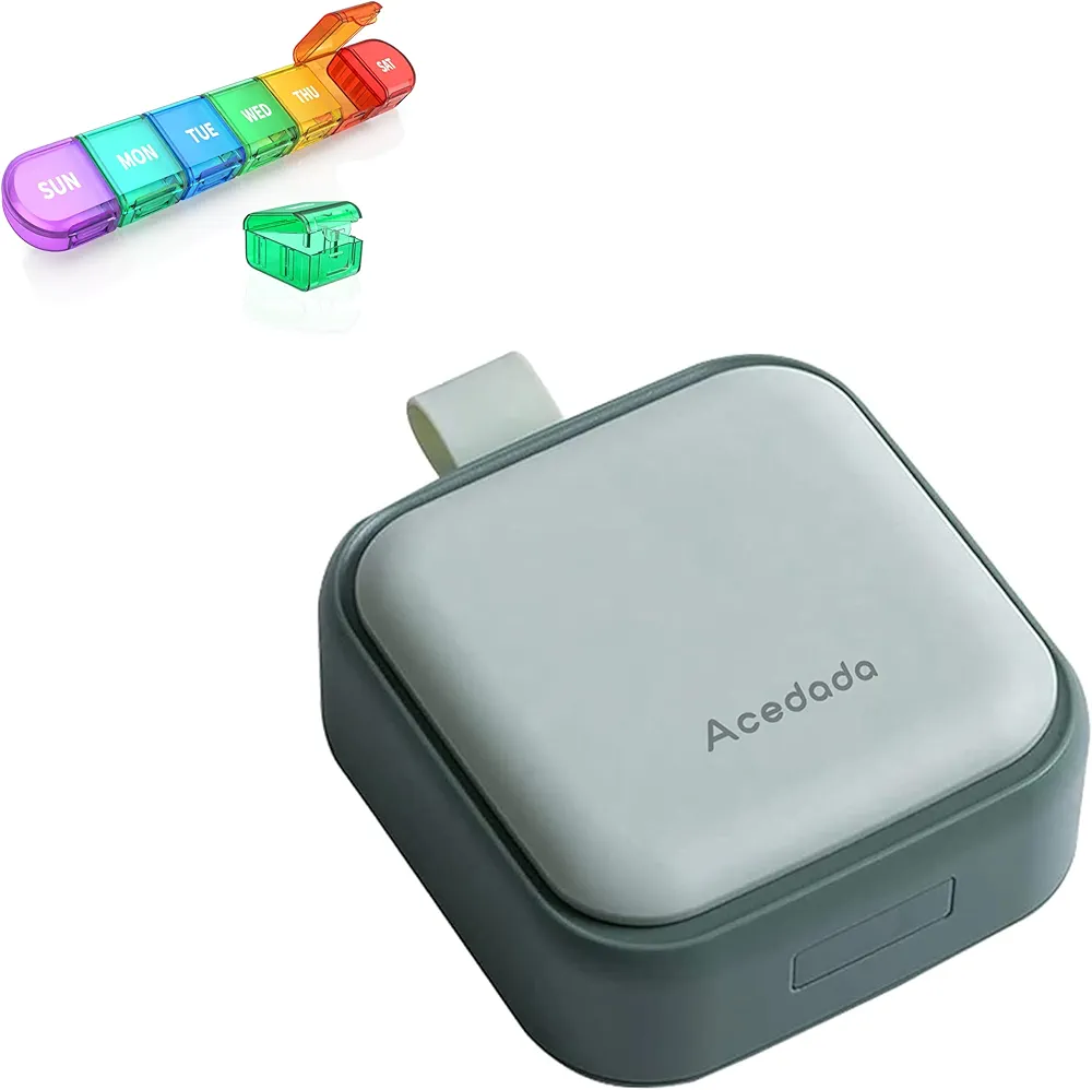 Acedada Green Cute Small Pill Case + Acedada Rainbow Weekly Pill Organizer