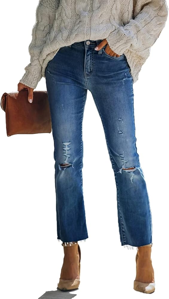 Lesore Womens High Waist Stretch Distressed Jeans Destroyed Denim Pants