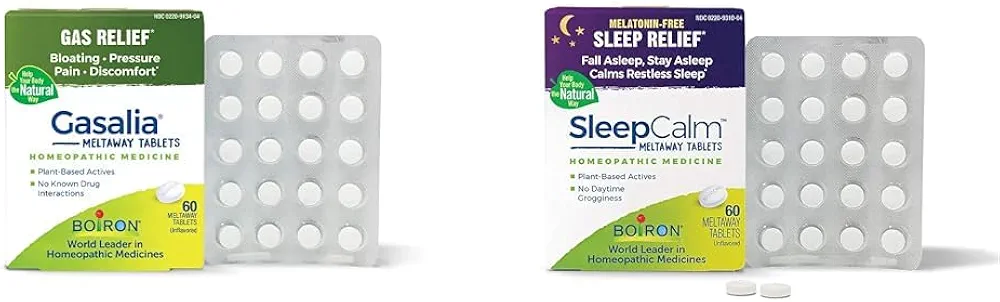 Boiron Gasalia Tablets for Gas Relief and SleepCalm Plant-Based Sleep Aid - 60 Count Each