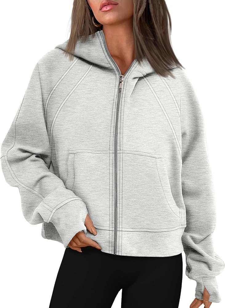 WYNNQUE Womens Zip Up Cropped Hoodies Fleece Full Zipper Sweatshirts Pullover Winter Clothes Sweater with Pocket