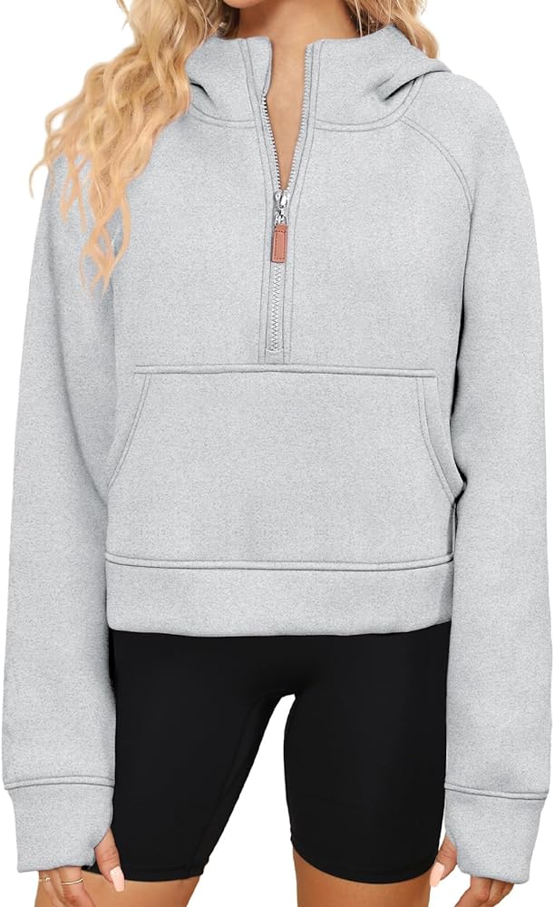 POGTMM Womens Half Zip Cropped Hoodies Fleece Lined Quarter Zip Up Pullover Athletic Trendy Sweatshirt Sweater Winter Outfits