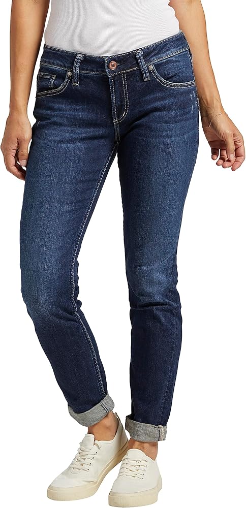 Silver Jeans Co. Women's Boyfriend Mid Rise Slim Leg Jeans