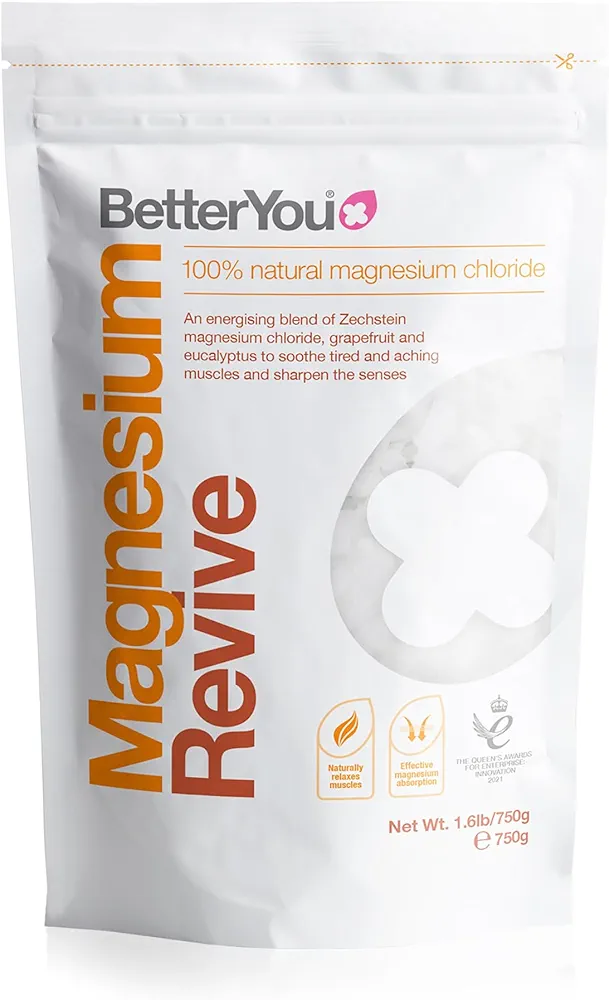 BetterYou Magnesium Revive Bath Flakes - Bath Salts with Magnesium - Energizing Grapefruit and Eucalyptus - Muscle Soothing and Skin Health - 1.6 lb