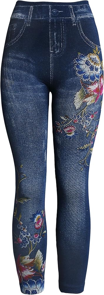 KMystic Women's Denim Print Fake Jeans Leggings